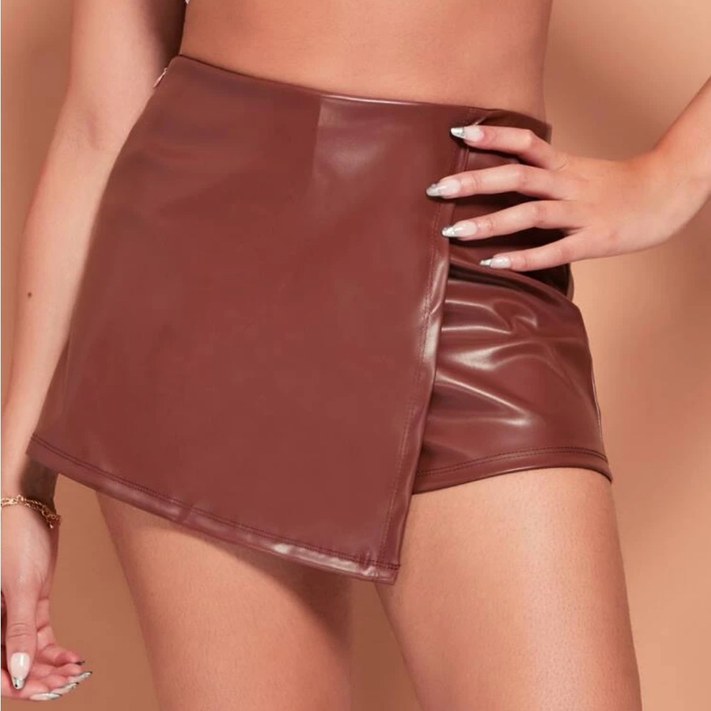 PU Leather Wrap Skort